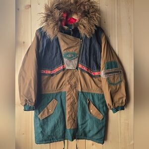 Vintage Apropos Aztec Style Puffer Lamb Fur Winter Jacket Mens Medium